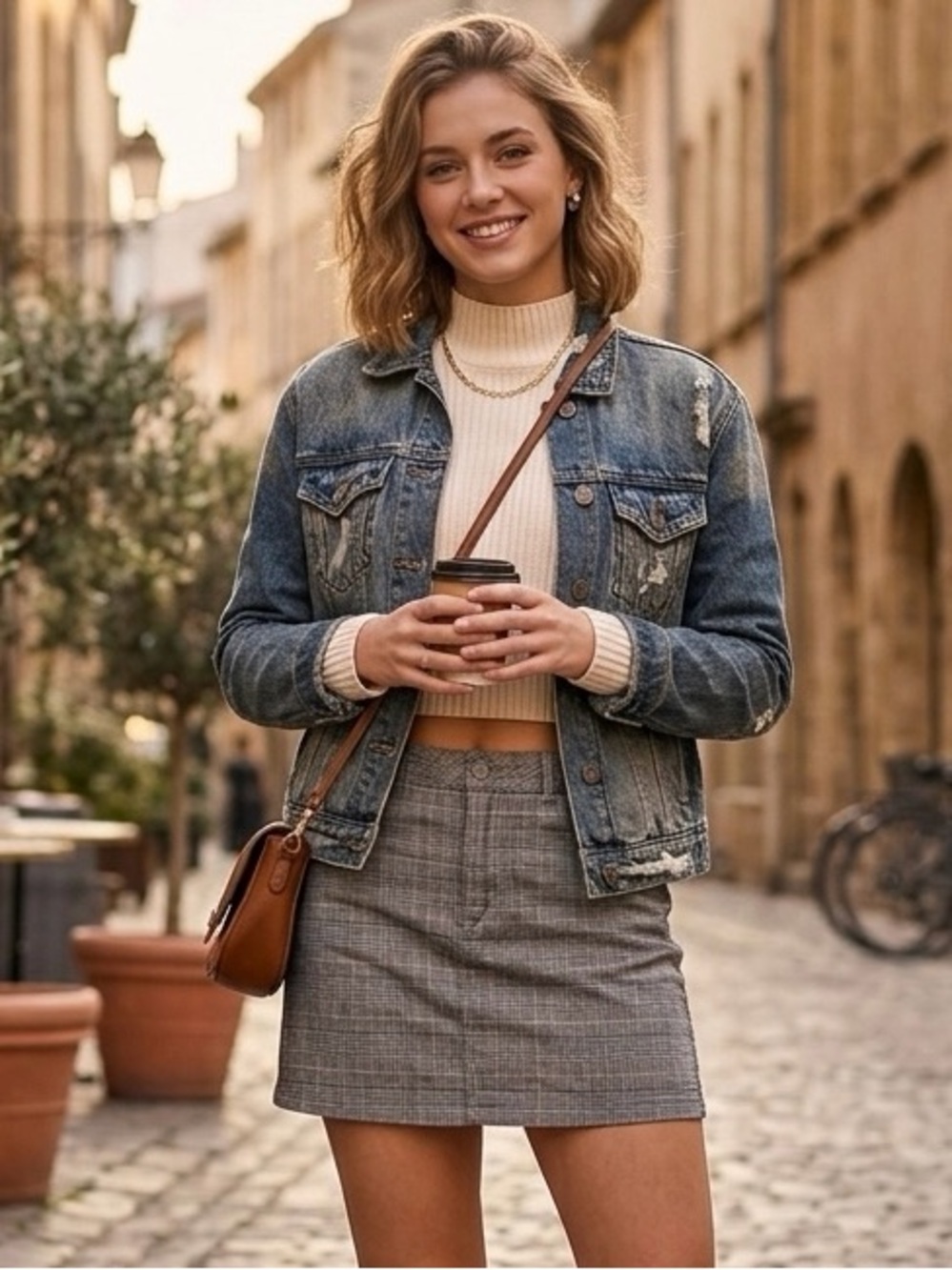 American Eagle Outfitters Gray Plaid Mini Skirt